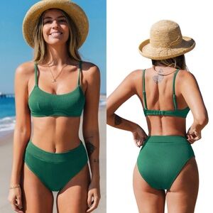 NWT Women's Bikini Set Two Piece‎ Swimsuit High Waisted Scoop Neck Swimwear XL